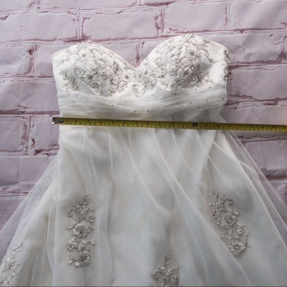 ALFRED ANGELO Strapless Cream Satin/Lace/Flower Detail Women's Dress Size M - Picture 15 of 15